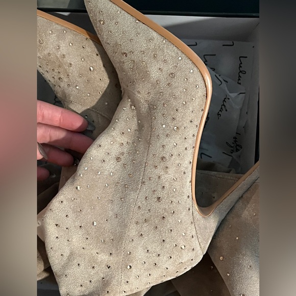 NWT Glamur Light Nude Suede Rhinestone Over-the-Knee Stiletto Boots - Picture 6 of 8
